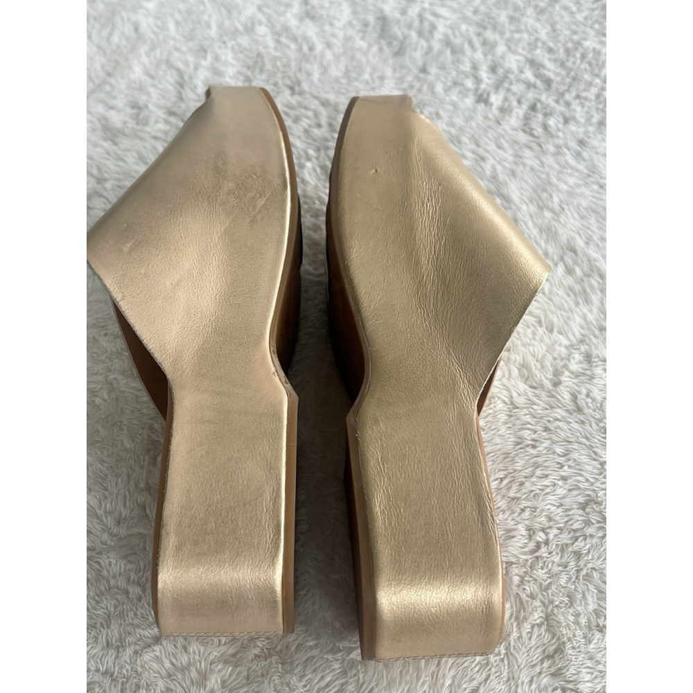 Kork-Ease Sz 9 Brushed Gold York Leather Buckle Platform Slide Sandals NWT - Picture 15 of 16
